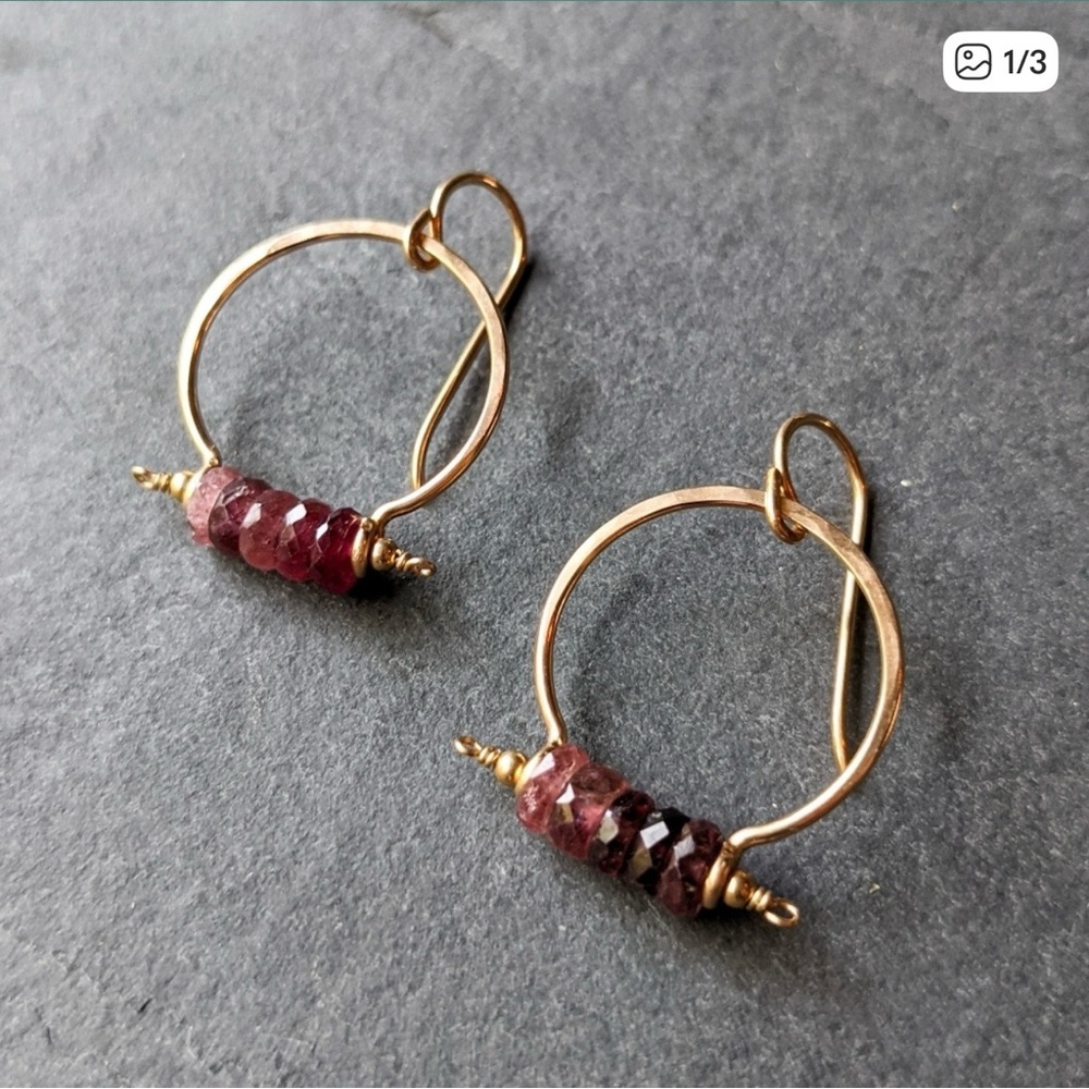 Pink Tourmaline & 14k Gold-Filled Earrings Like New Hoop